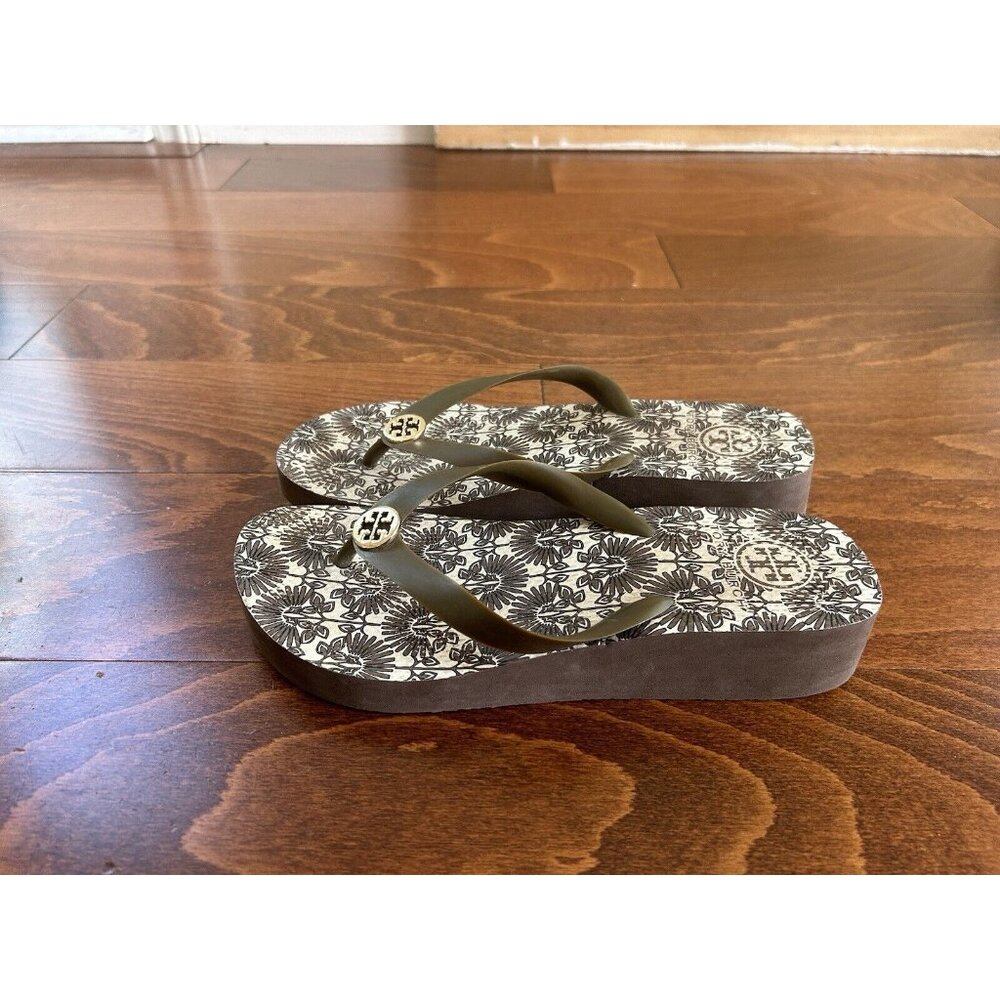 Tory Burch wedge platform Brown and Gold flip flop sandals - Picture 2 of 6